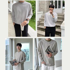 Filtain Striped Long Sleeve Shirt - Gray and White (Korean L, US M)